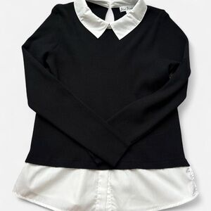 Black and White Womens Collared Shirt